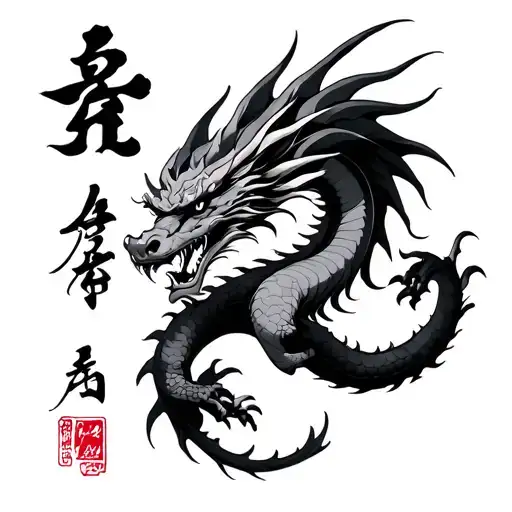 Kaizen Kanji Symbol Integrated Dragon Flying