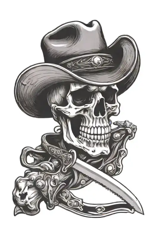 Skull With Cowboy Hat With Knife Piercing