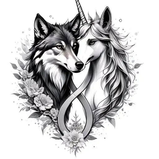 Wolf And Unicorn Sister Infinity Symbol Intertwined