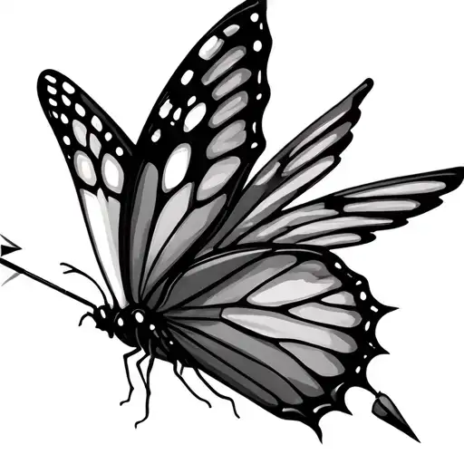 Glass Winged Butterfly That Is Shot With An Arrow