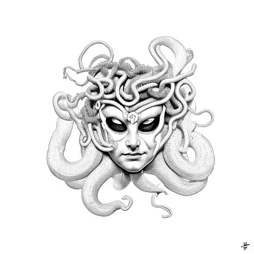 Medusa With Mask Split Half Crying Half Angry