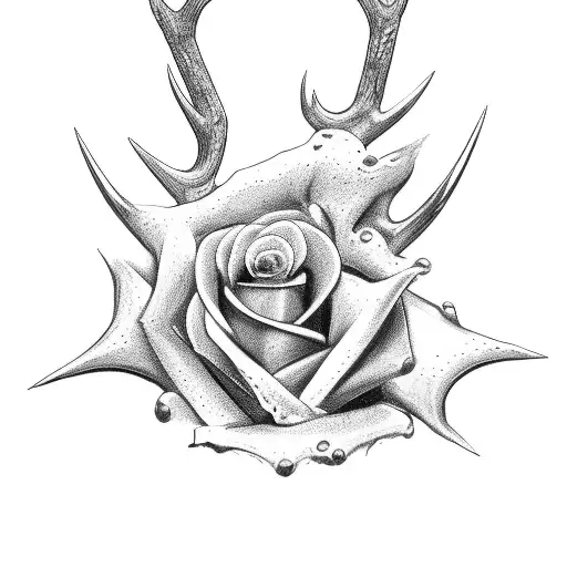 Dagger Antlers And A Rose With Falling Petals