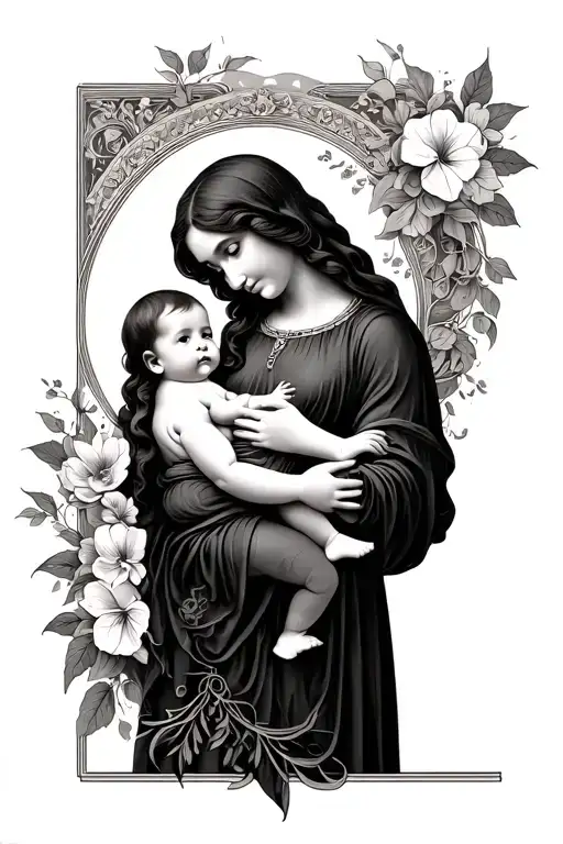 Art Nouveau Mother Holding Infant