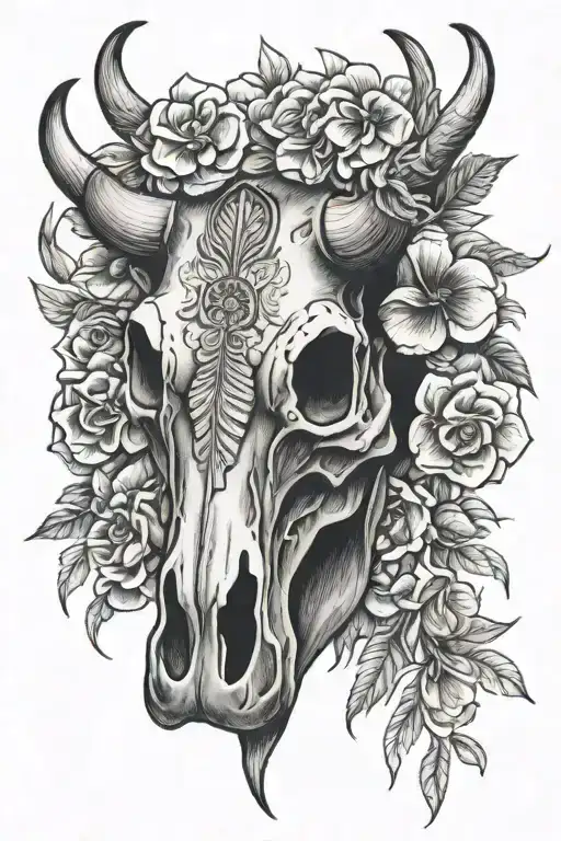Cow Skull With Flowers