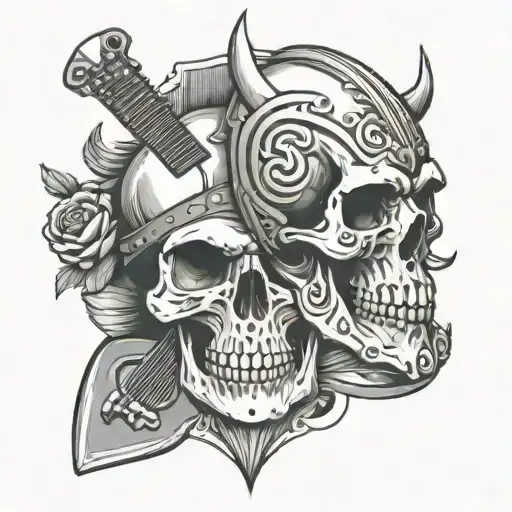 Skull And Viking And Guitar Pick