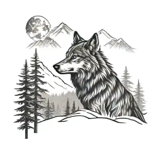 Wolf With Forest Alps Nature