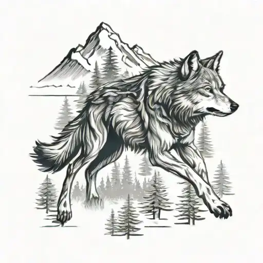 Wolf Runs With Forest Alps Nature