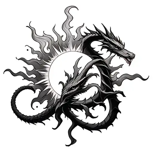 Ouroboros Western Dragon Forming A Sun With Flames