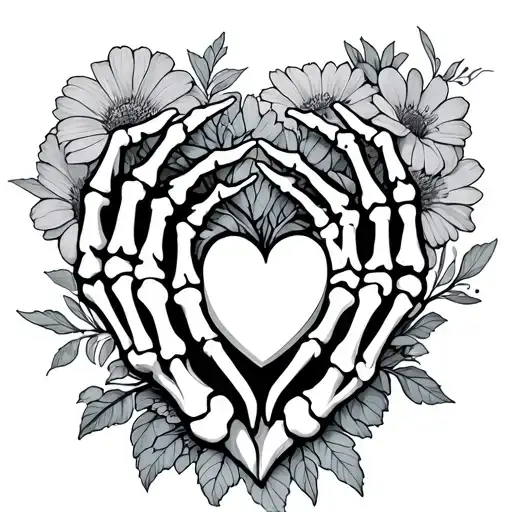 Heart Shaped Skeleton Hands Wild Flowers