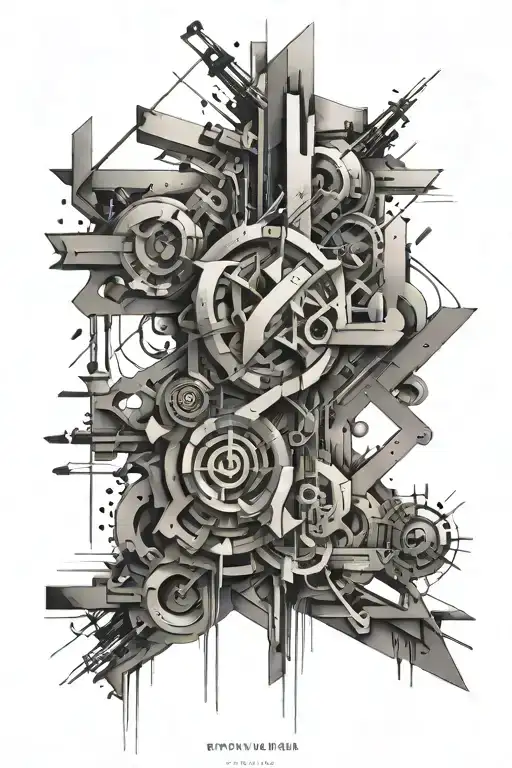 Abstract Tattoo Design Representing The Connection Between Art And Construction