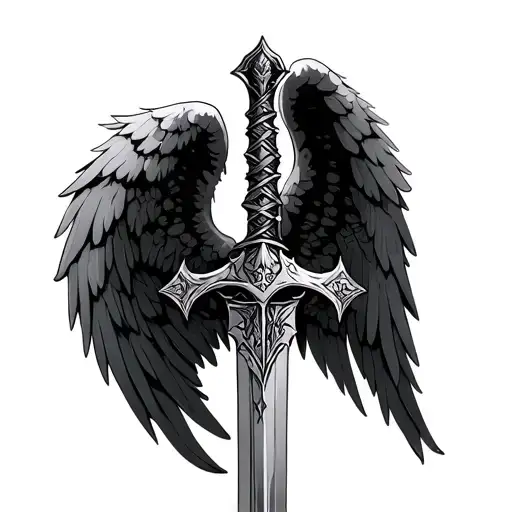 Angel Wing With Sword Embedded