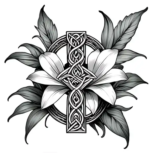 Celtic Cross With Tiger Lily In Background