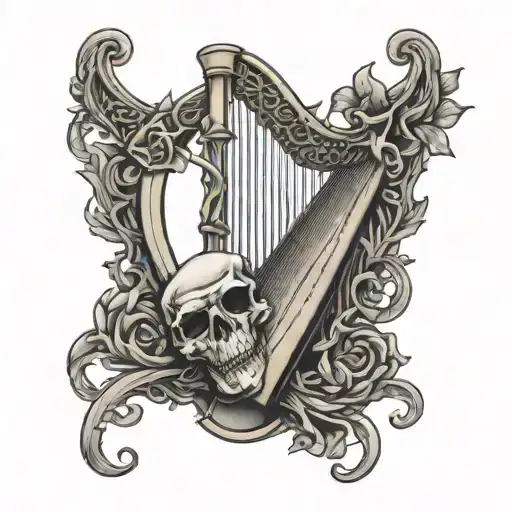 Irish Harp With Skulls And Bones