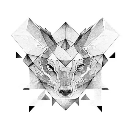 A Black-grey Tattoo Of A Geometric Animal In A Line Work Style