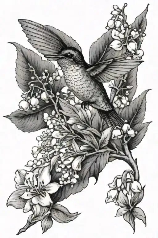 Lily Of The Valley And Hawthorn Flowers Hummingbird