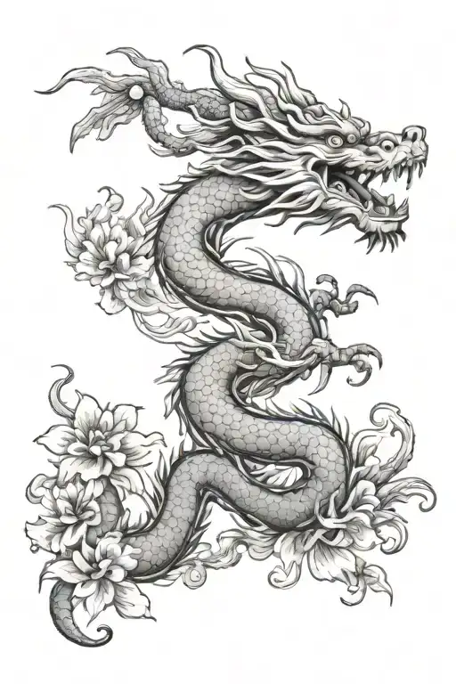 Big Chinese Dragon With Flowers Growing