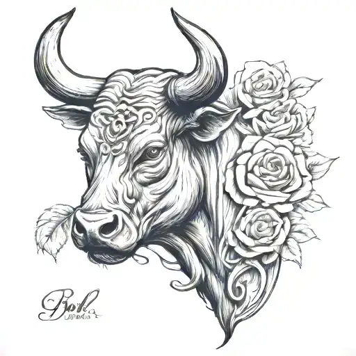 Bull From The Side With Roses Around It And Thr Date July 8 2011 In Roman Numerals Underneath It