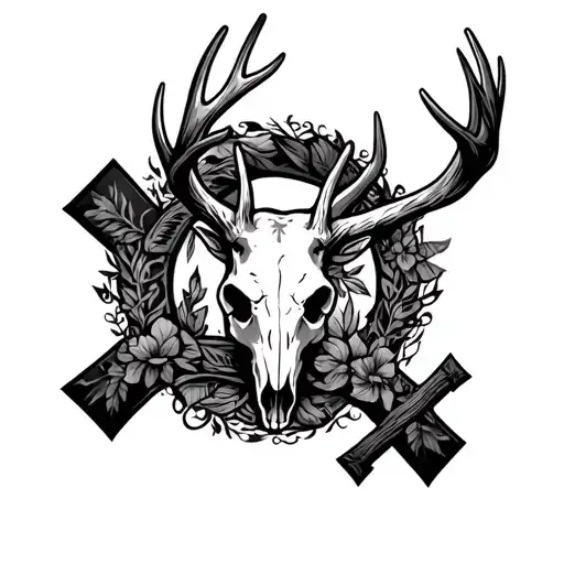 American Style With Deer Skull And Cross Surrounded
