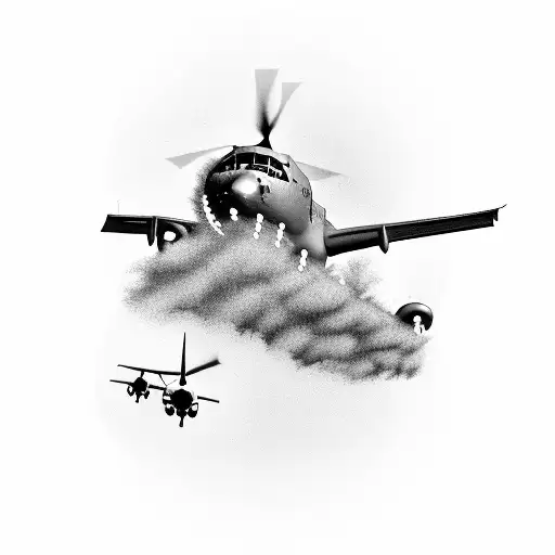 Soldiers Jumping Out Of A C-130 Airplane With An Rq7bv2 Drone Flying Next To Them