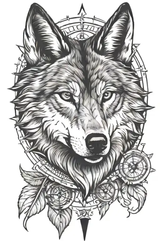 Alpha Wolf Face And Compass
