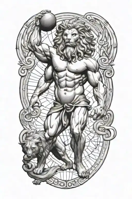 Atlas Holding The World With Lion Greek God