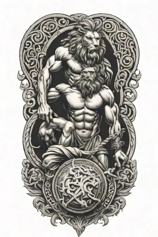 Atlas Holding The World With Lion Greek God With Celtic