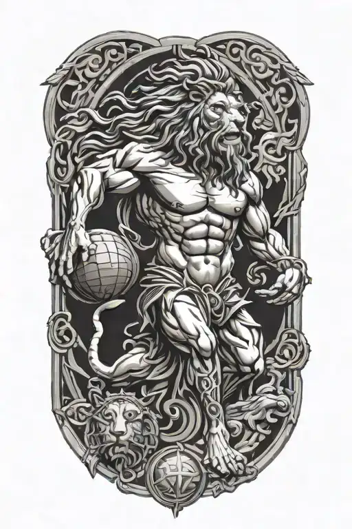 Atlas Holding The World With Lion Greek God With Celtic