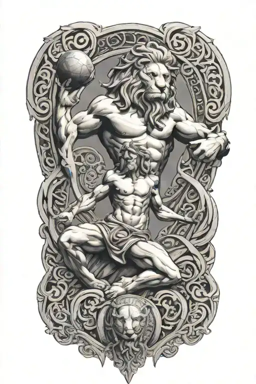 Atlas Holding The World With Lion Greek God With Celtic
