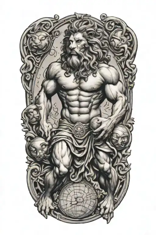 Atlas Holding The World With Lion Greek God With Celtic