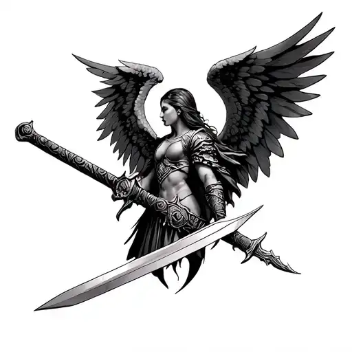 Warrior Angel From Behinde Sword On Shoulder