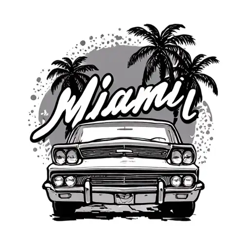 Miami Words With Palm Trees And Car