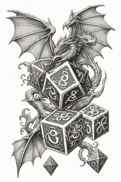 Dnd Dice Surrounded Dragons Flying