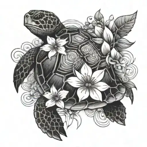 Turtle And Flowers Intertwined