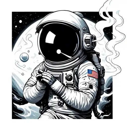 Astronaut Smoking In Space Surrounded