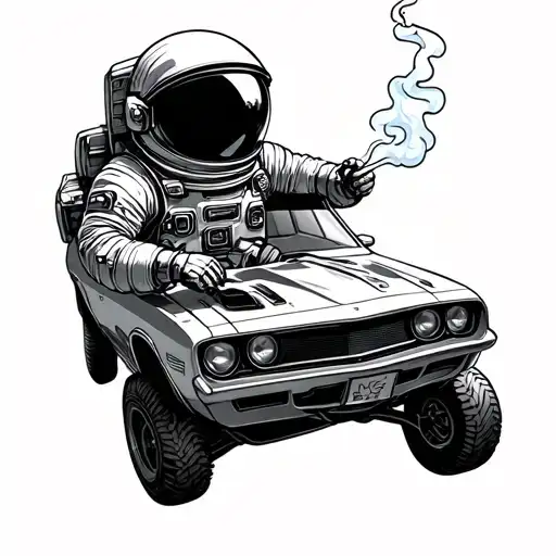 Astronaut Smoking In Space With Car