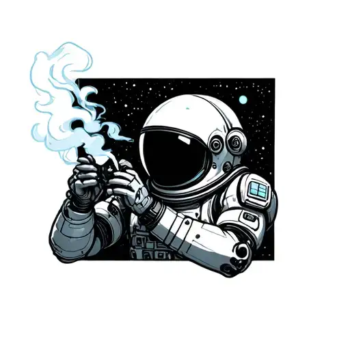 Astronaut And Robot Smoking
