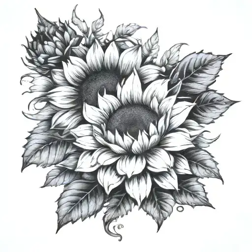 Sunflower And Daisy Flower Stem Wrapped Around Each Other