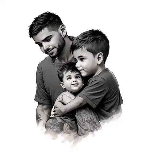 Father With Two Boys