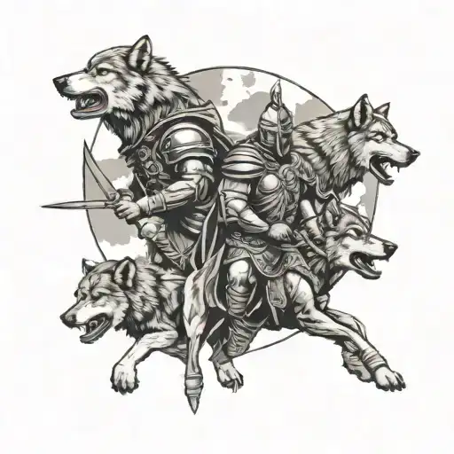 Gladiator 5 Wolves Landscape And Moon Background