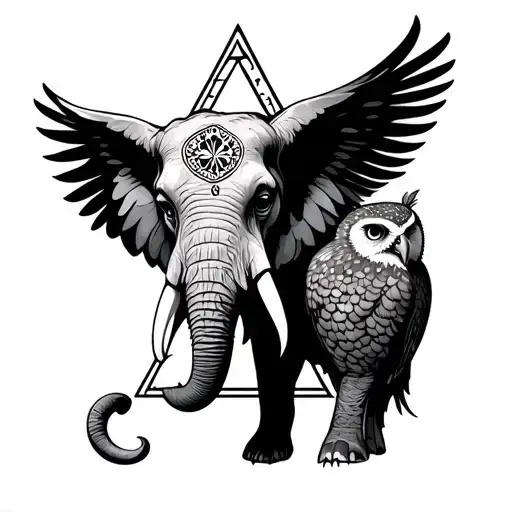 Eye Of Providence With An Elephant And Owl Around The Triangle