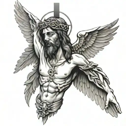 Jesuses On Cross And Angle Wing Attached