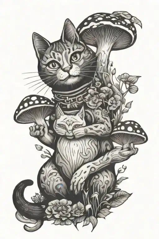Cat Holding Psychedelic Mushrooms