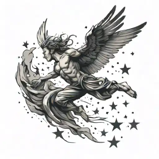 Icarus Falling From Sky Filled With Stars