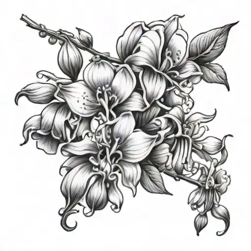 Honeysuckle And Sweet Pea Flower Realism