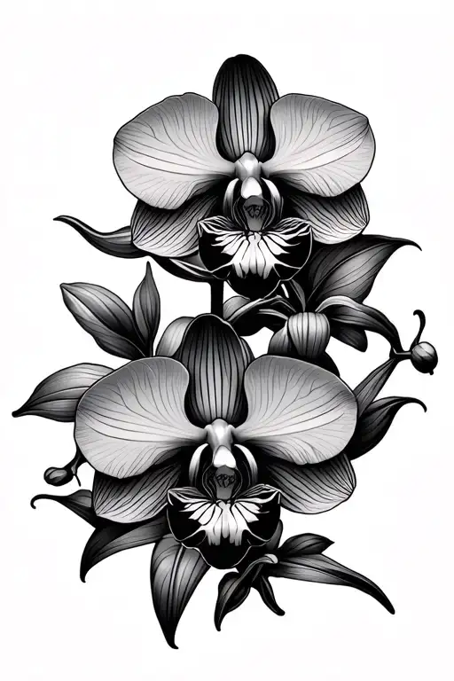 Dainty Orchids Mandela Thin Line Work Style Tattoo Design