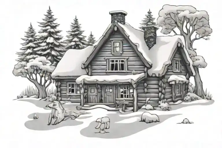 Noschipouse Hunting Cabin Covered In Snow