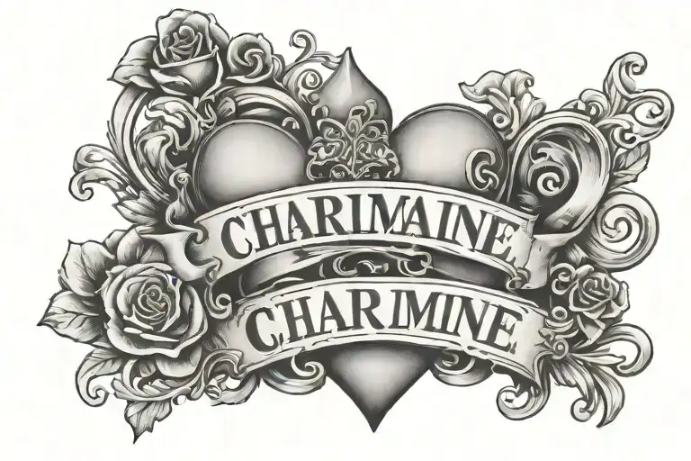 The Word 'Charmaine' Fancy Writing With Hearts And A Lock