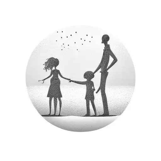 A Silhouette Of A Family Holding Hands While Standing On A Globe
