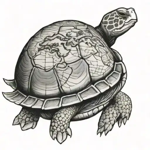 Turtle With World Map On The Shell