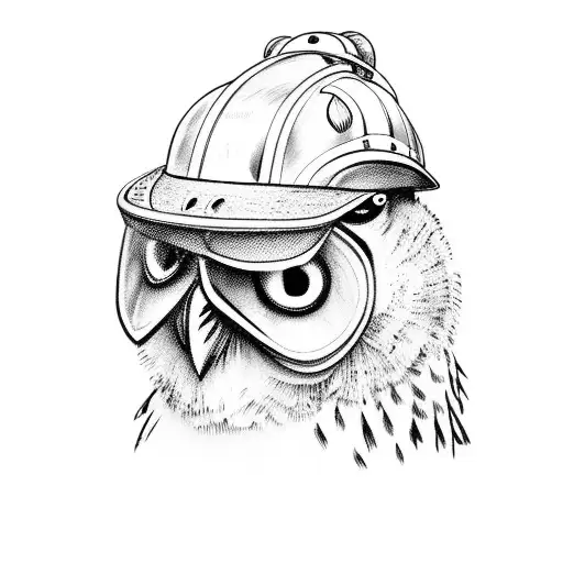 A Firefighter Helmet With An Owl Perched On Top